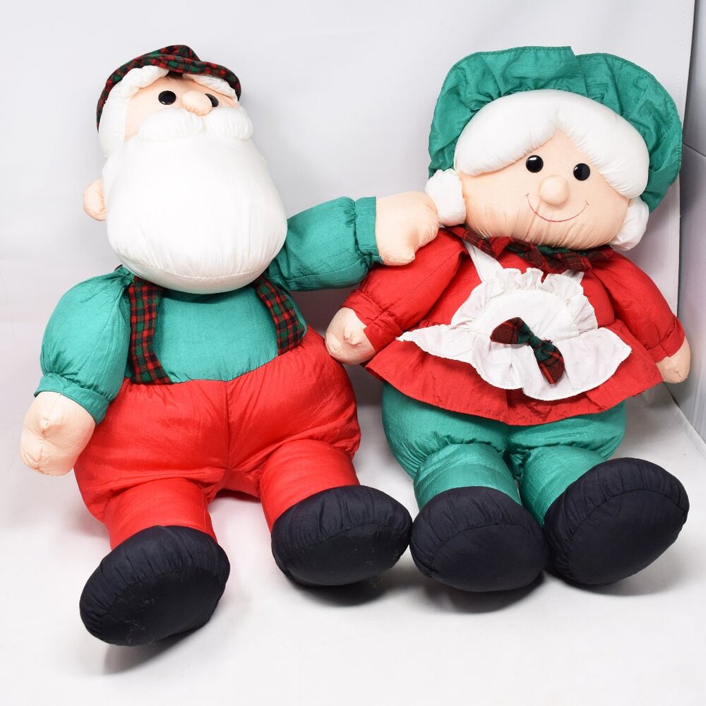 Santa & Mrs Claus Puffy Stuffed Plush Set VTG Christmas Holiday Tb Trading Xmas